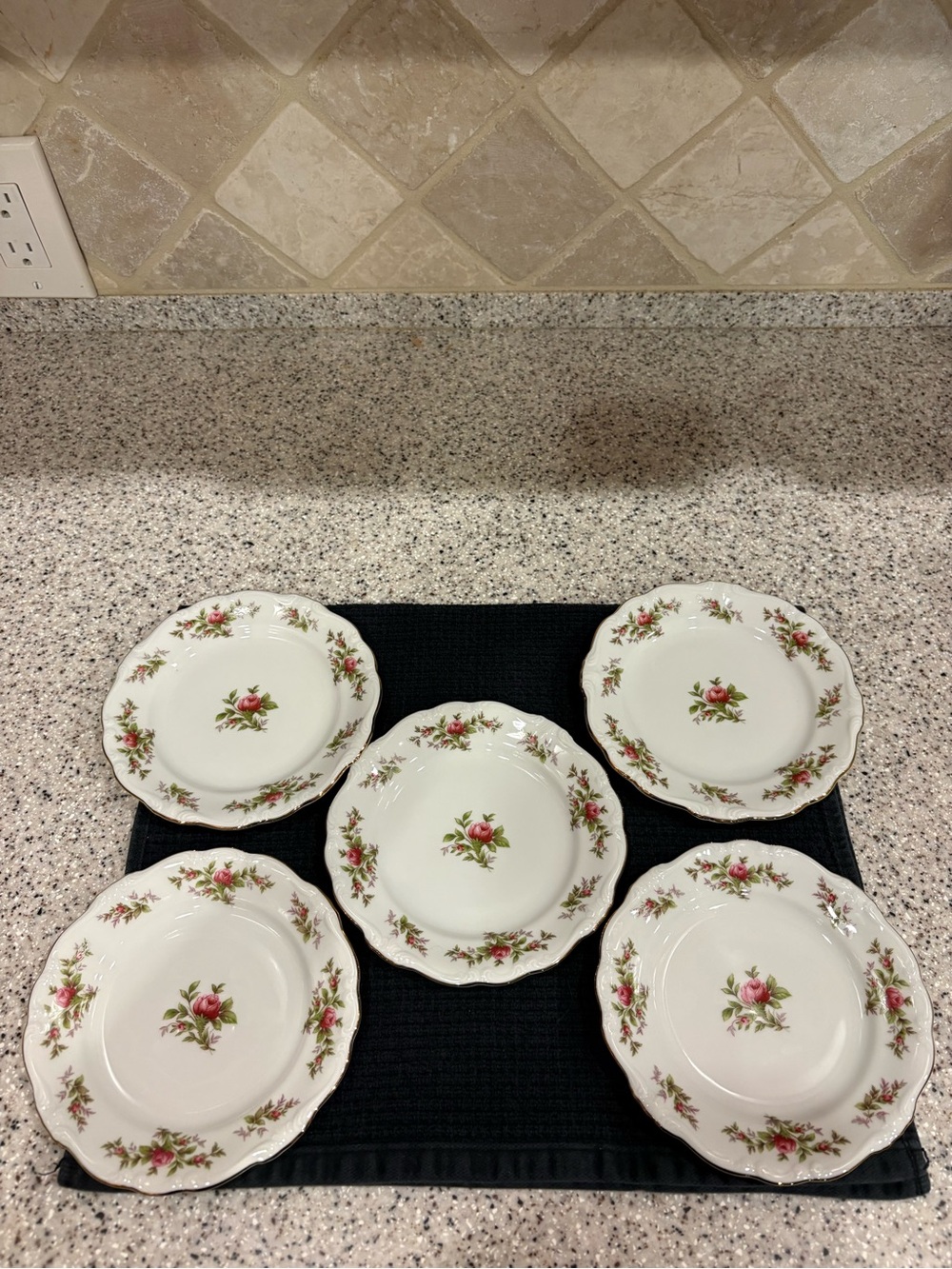 Johann Haviland Bavaria Pink Rose Floral Salad Plates Set of 5